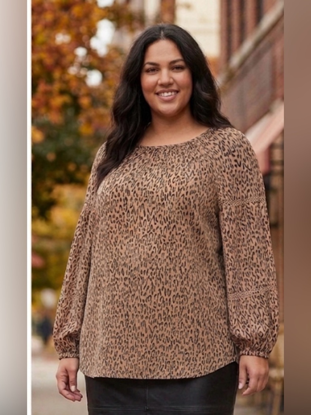Terra & Sky Tan and Black Leopard Print Balloon Sleeve Top